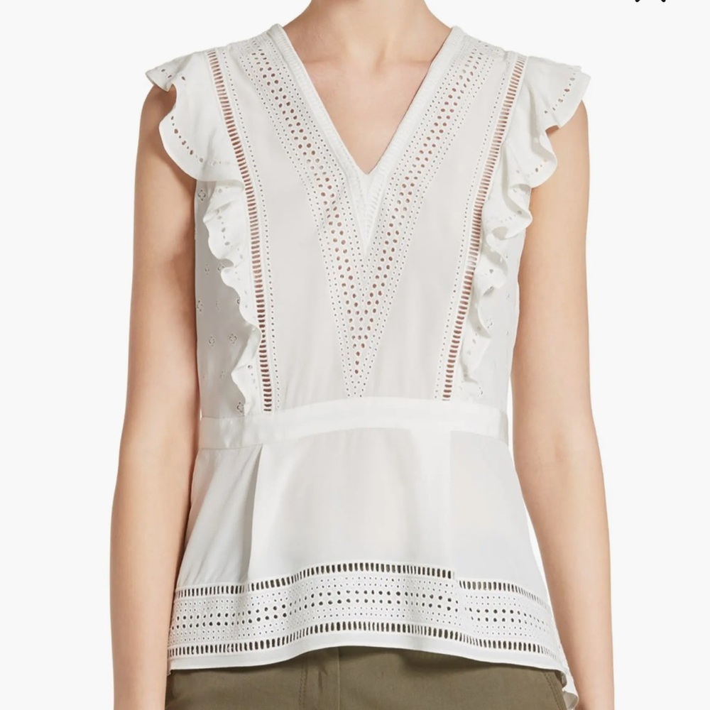 Veronica Beard White Eyelet Blouse